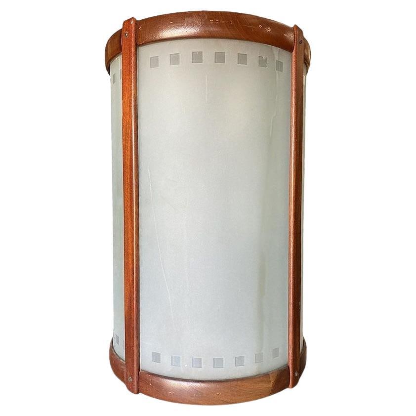 Mid-century Nakashima Style Teak Cylinder Pendant w/ Frosted Shade, 3 Available - 18