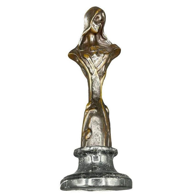 Emmanuel Villanis Style Art Nouveau French Virgin Mary Sculpture w/ Marble Base - 9