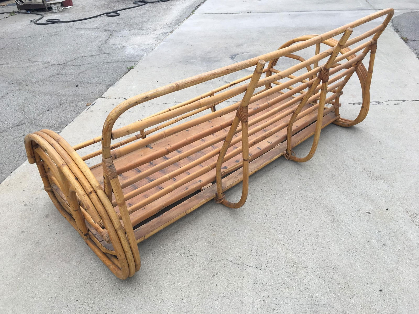 Restored "Floral Rose" Arm Rattan 3-Strand 3-Seater Sofa with Scoop Base - 18