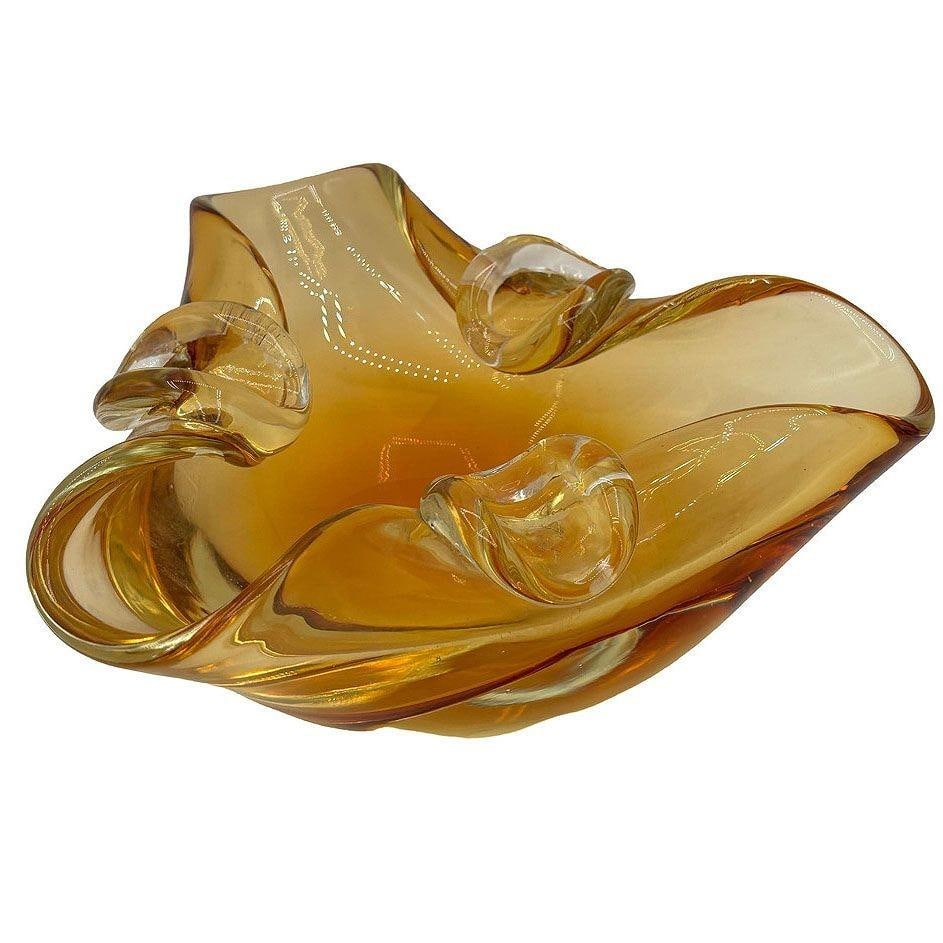Mid-century Amber Honey Murano Ashtray Attributed to Archimede Saguso - 11
