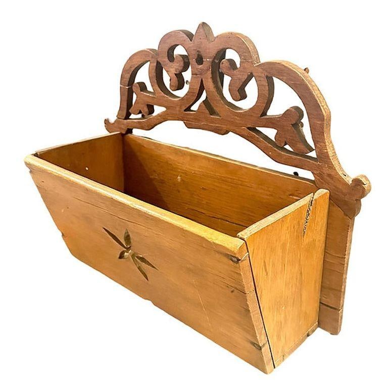 Vintage Hand Carved Edwardian Wooden Wall Mailer Mailbox w/ Star - 3