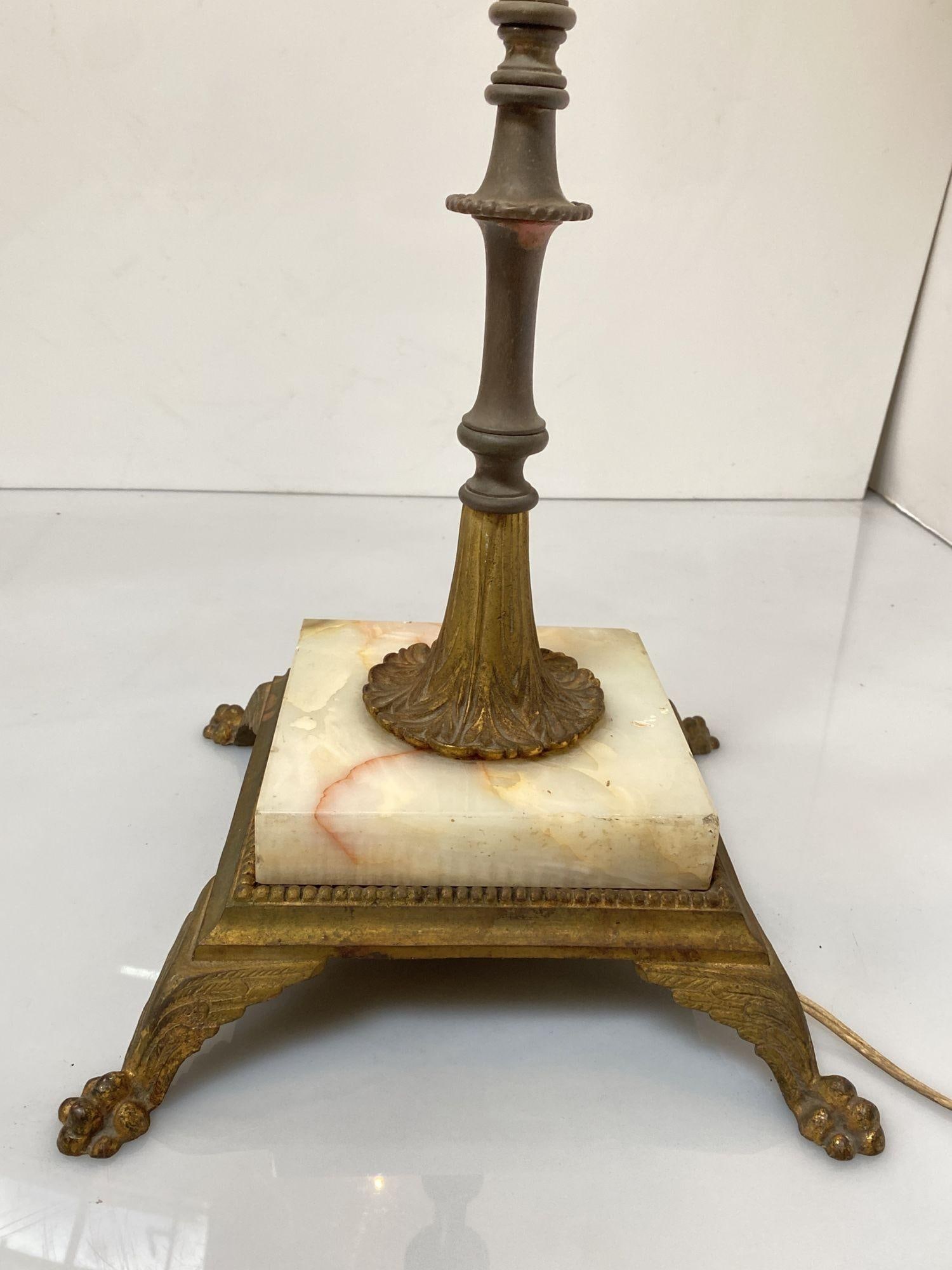 Brass and Marble Regency Floor Lamp with Shade , Circa 1930 - 5