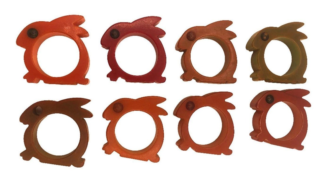 Art Deco 1930's Butterscotch Bakelite Rabbit Napkin Holders Set of 8 - 3