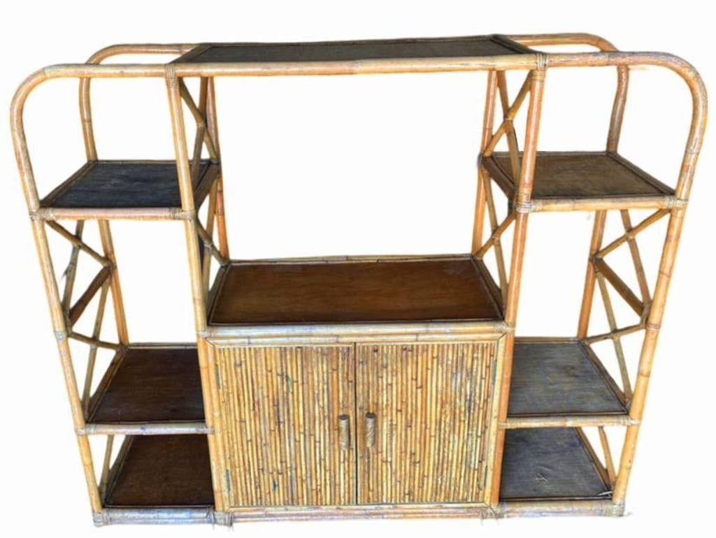 Restored Rattan Seven-Tier Display Shelf Wall Etagere Unit w/ Cabinet - 17