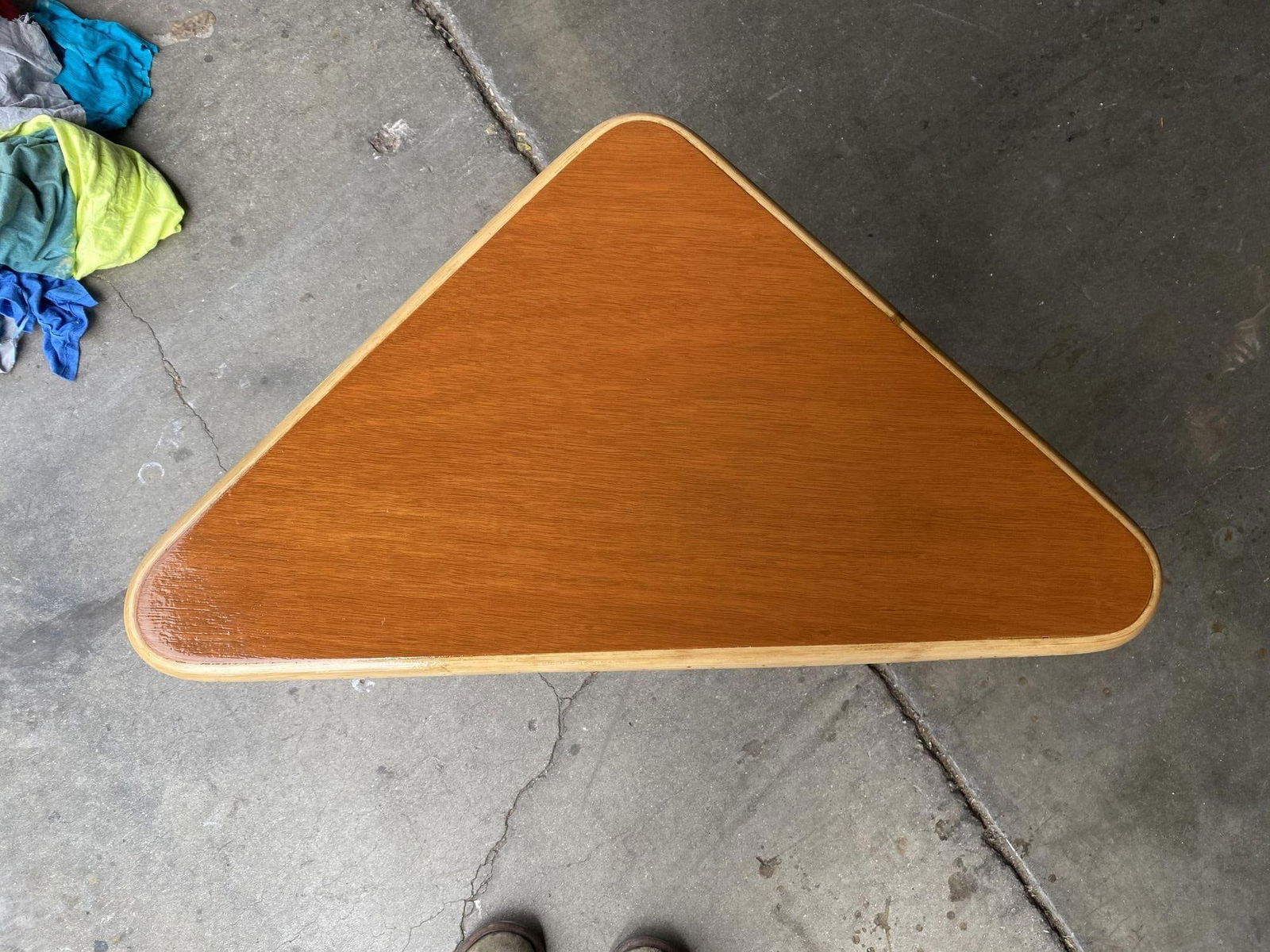 Restored Stacked Rattan Corner Side Table with Mahogany Tabletop - 12