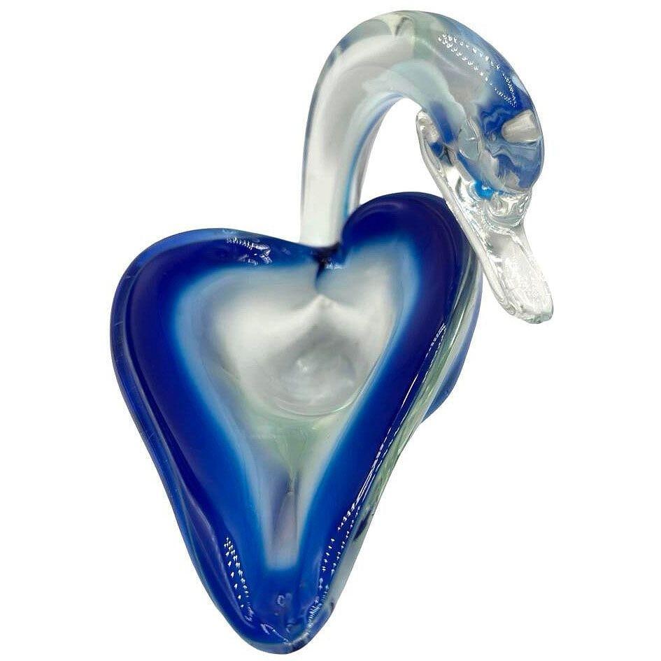 Hand Blown Blue & Transparent Murano Art Glass Swan Ring Tray - 2
