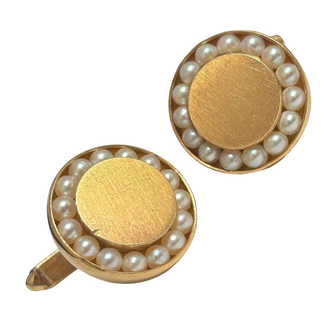 Round 14-Karat Pearl Cufflinks with Bullet Back Clasp and tie Pin - 20
