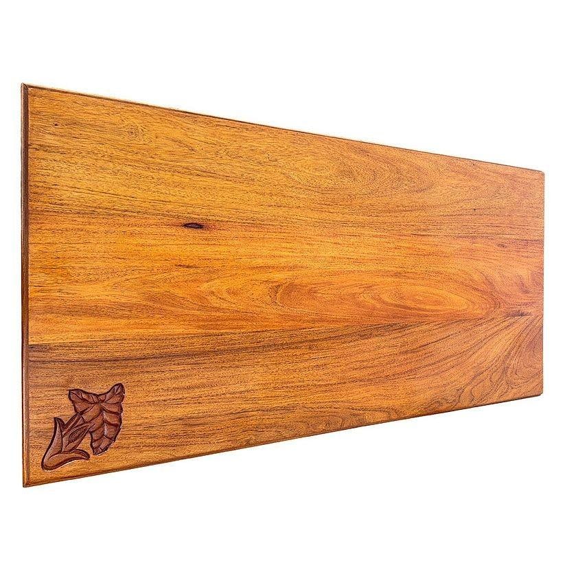 Mid-century Hand Carved Koa Wood Coffee Table w/ Stacked Rattan Legs - 20