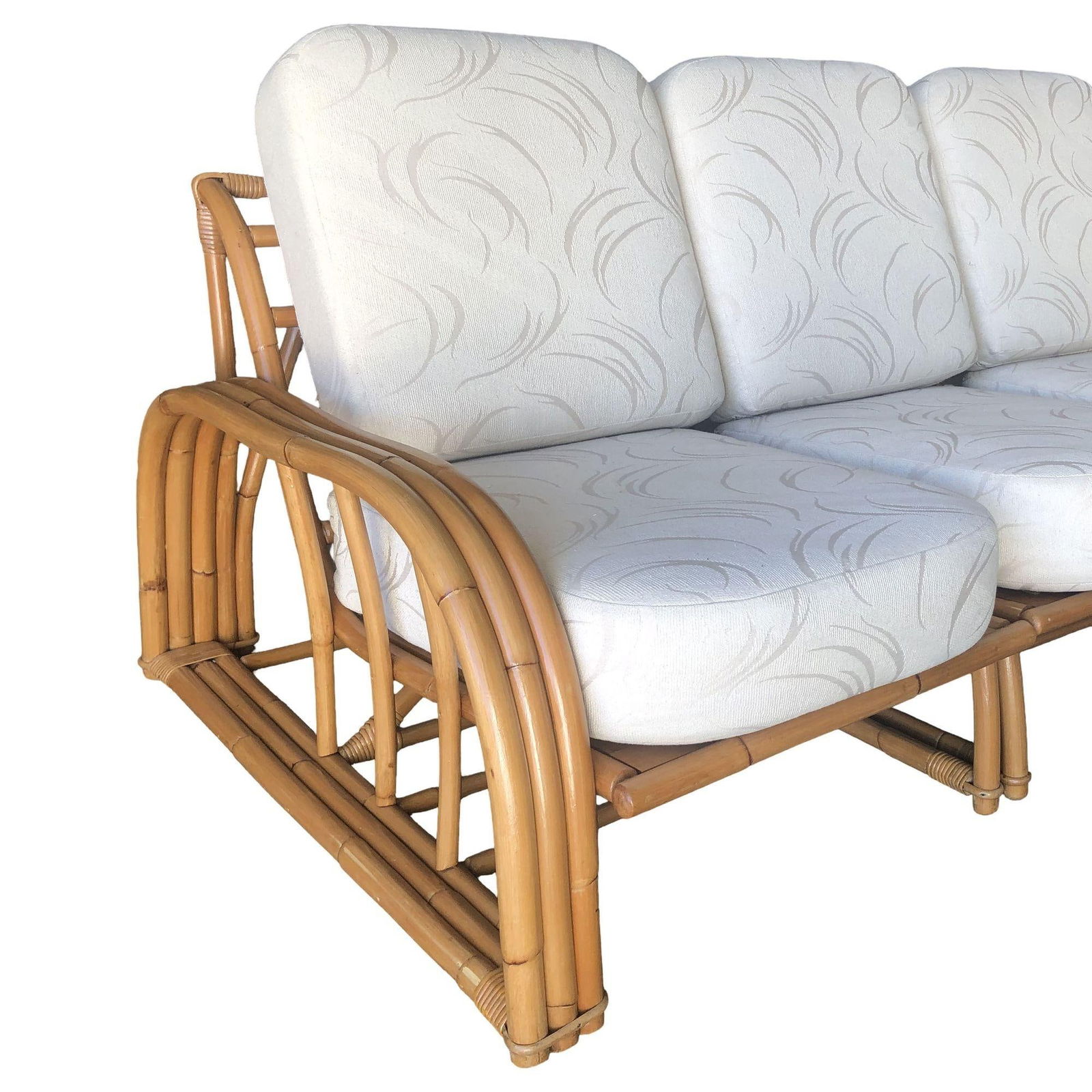 Restored Paul Laszlo 3-Strand 3 Seat Rattan Sectional Sofa w/ Open Base - 10