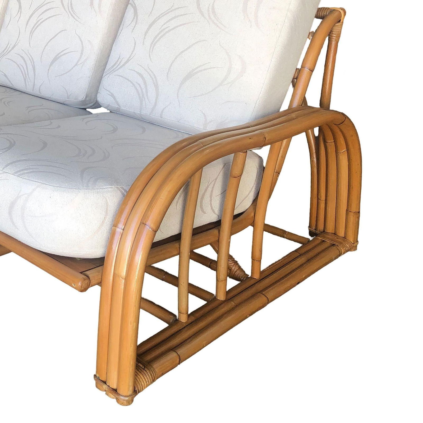 Restored Paul Laszlo 3-Strand 3 Seat Rattan Sectional Sofa w/ Open Base - 11