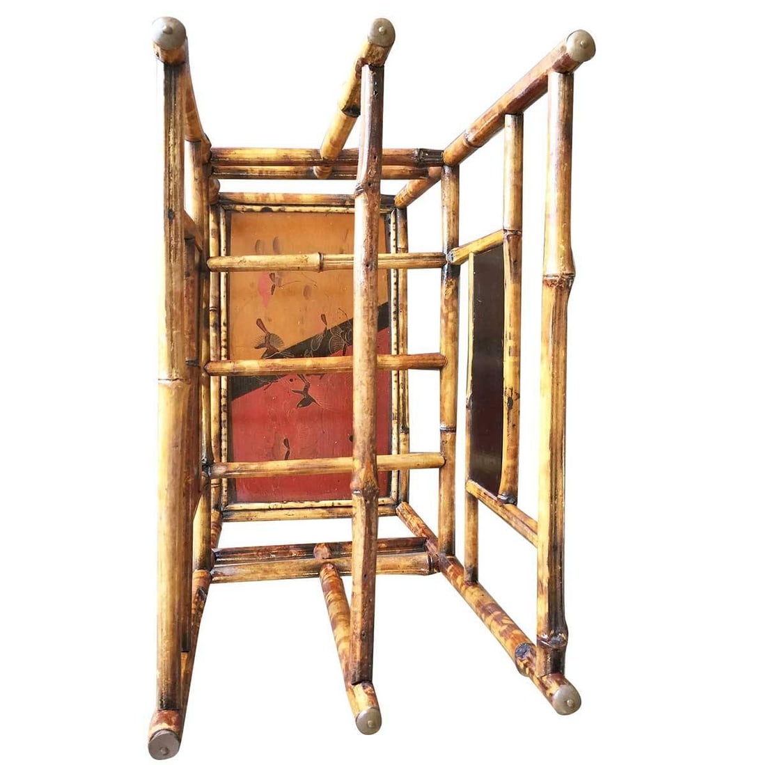 Restored Aesthetic Movement Large Two-Tier Tiger Bamboo Magazine Rack w/ Divider - 16