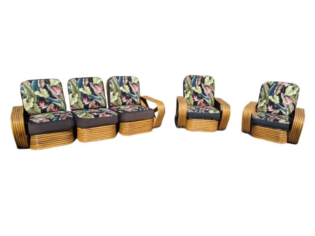 Restored 6-Strand Square Pretzel Rattan Lounge Chair, Sofa Livingroom Set - 11