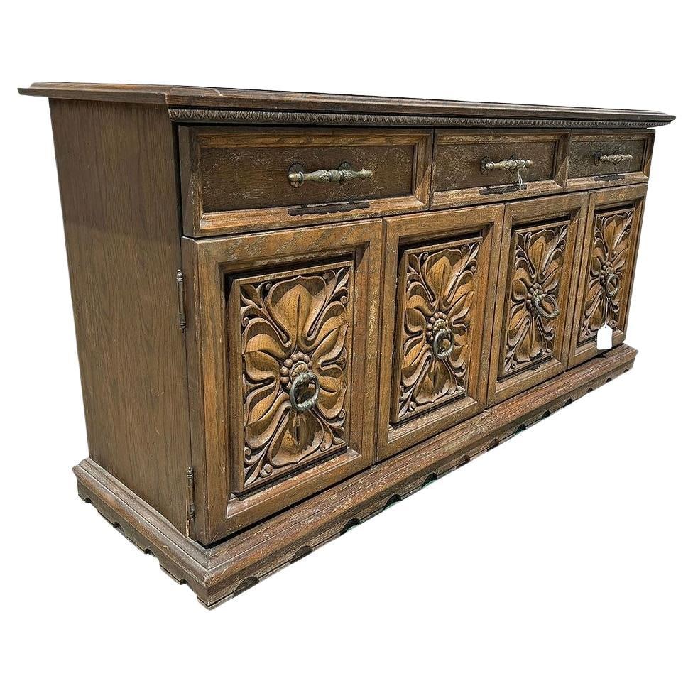 Mid Century Mediterranean Revival Carved Oakwood Buffet Cabinet (1 of 19)