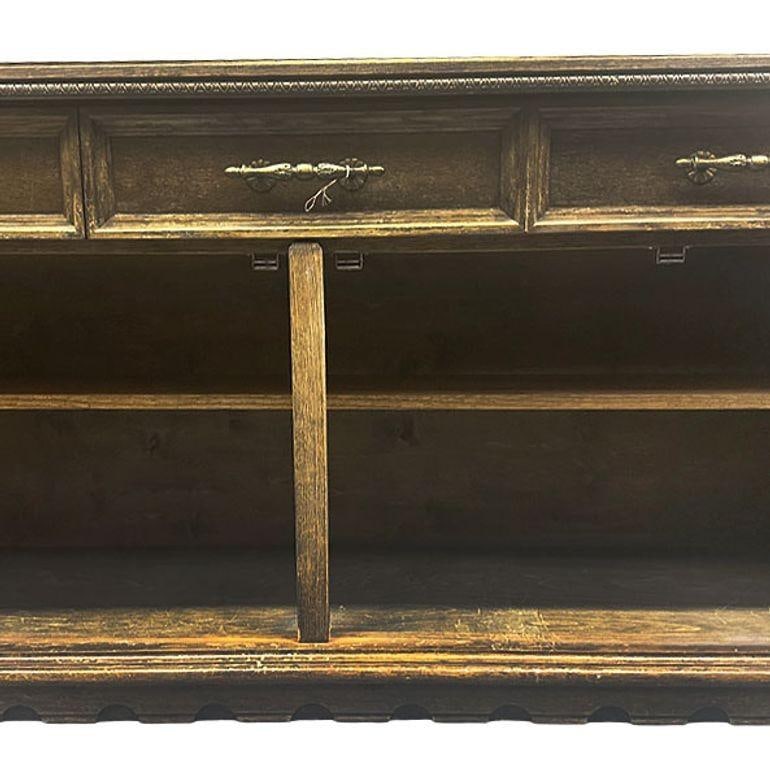 Mid Century Mediterranean Revival Carved Oakwood Buffet Cabinet - 3