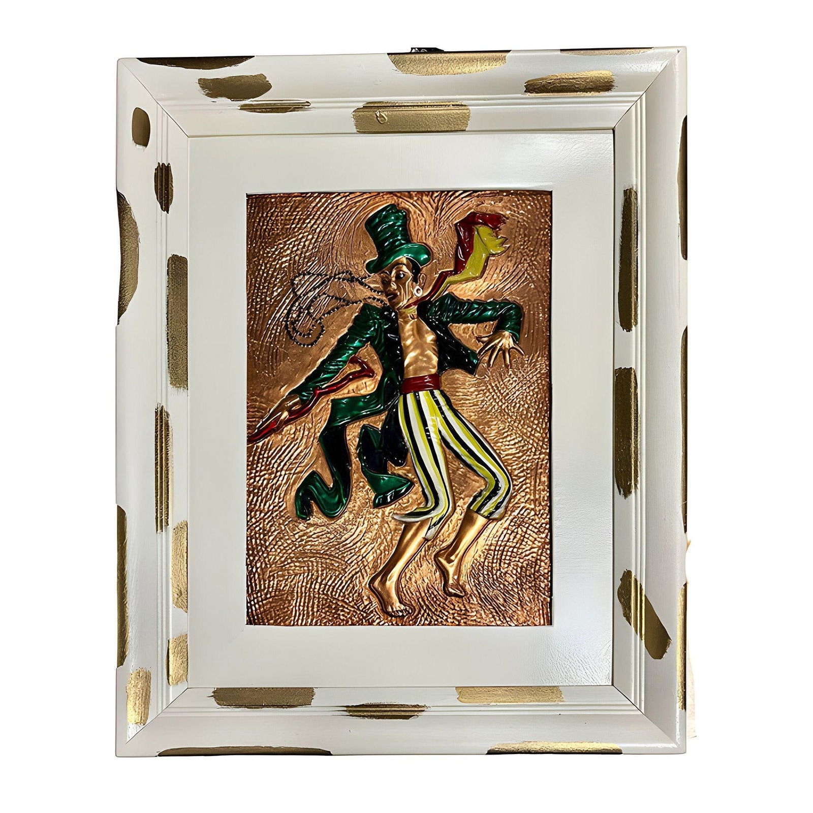 Mid-century Hand Painted Hammered Copper Relief Wall Art Framed, Pair - 16