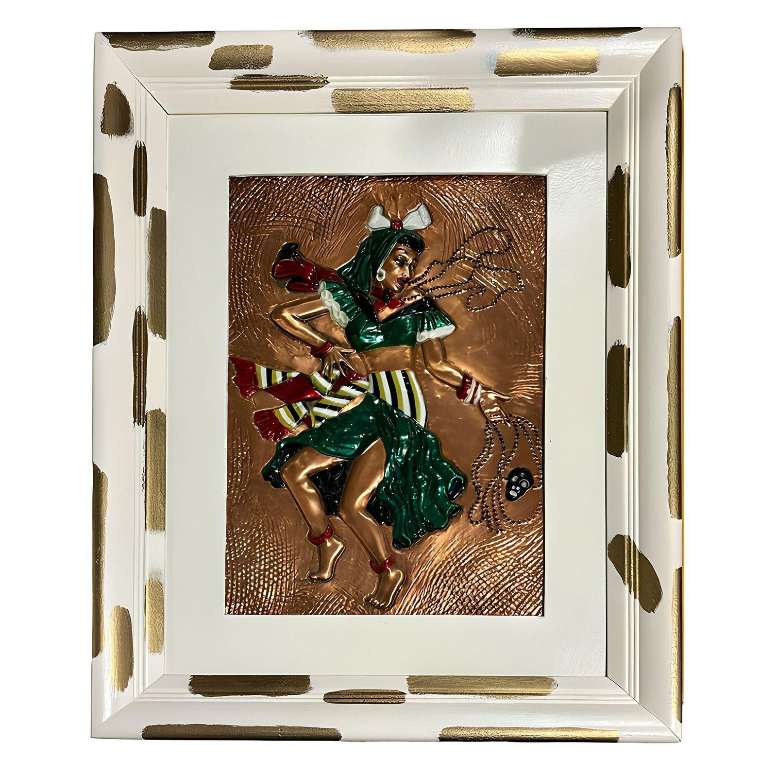 Mid-century Hand Painted Hammered Copper Relief Wall Art Framed, Pair - 19