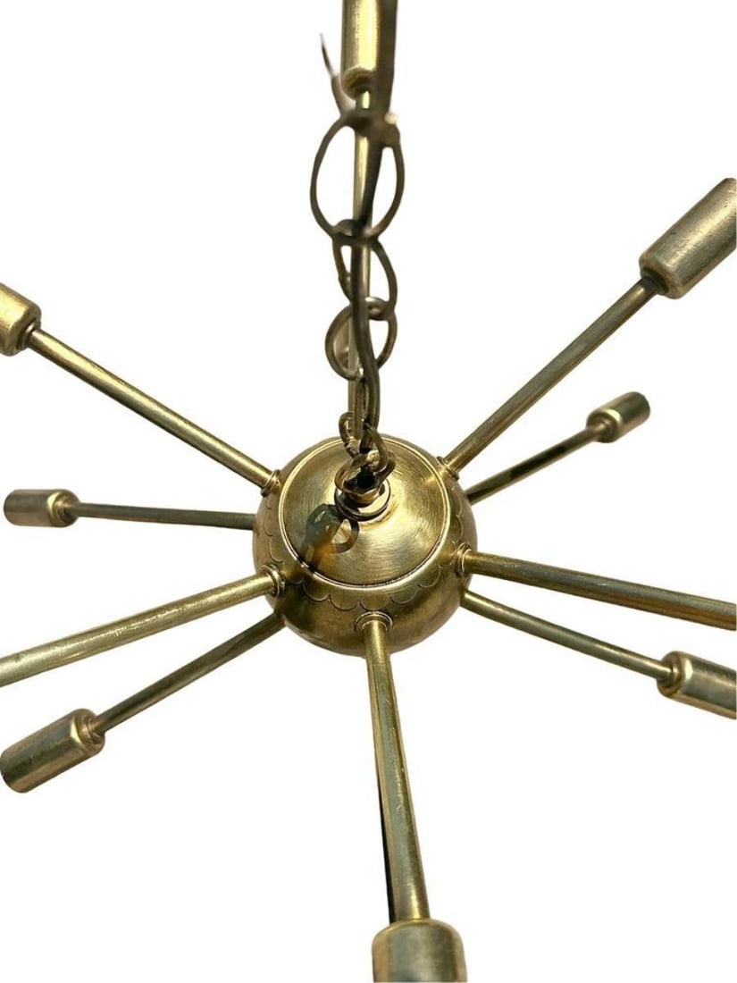 Mid-Century Brass Sputnik Chandelier w/ Starburst Bulbs - 3