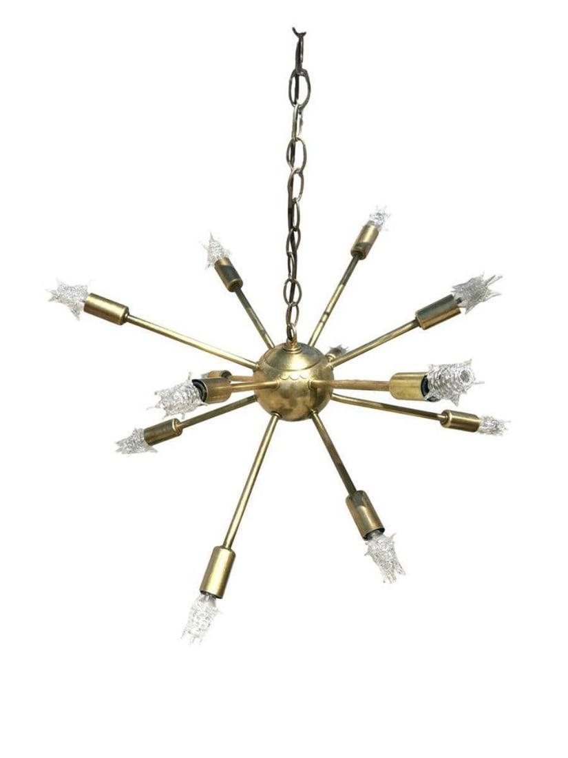 Mid-Century Brass Sputnik Chandelier w/ Starburst Bulbs - 9