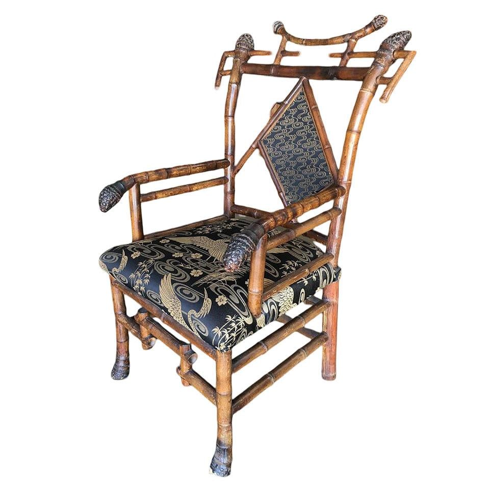 Late Victorian Aesthetic Movement Bamboo Chippendale Salon Chairs, Pair - 9