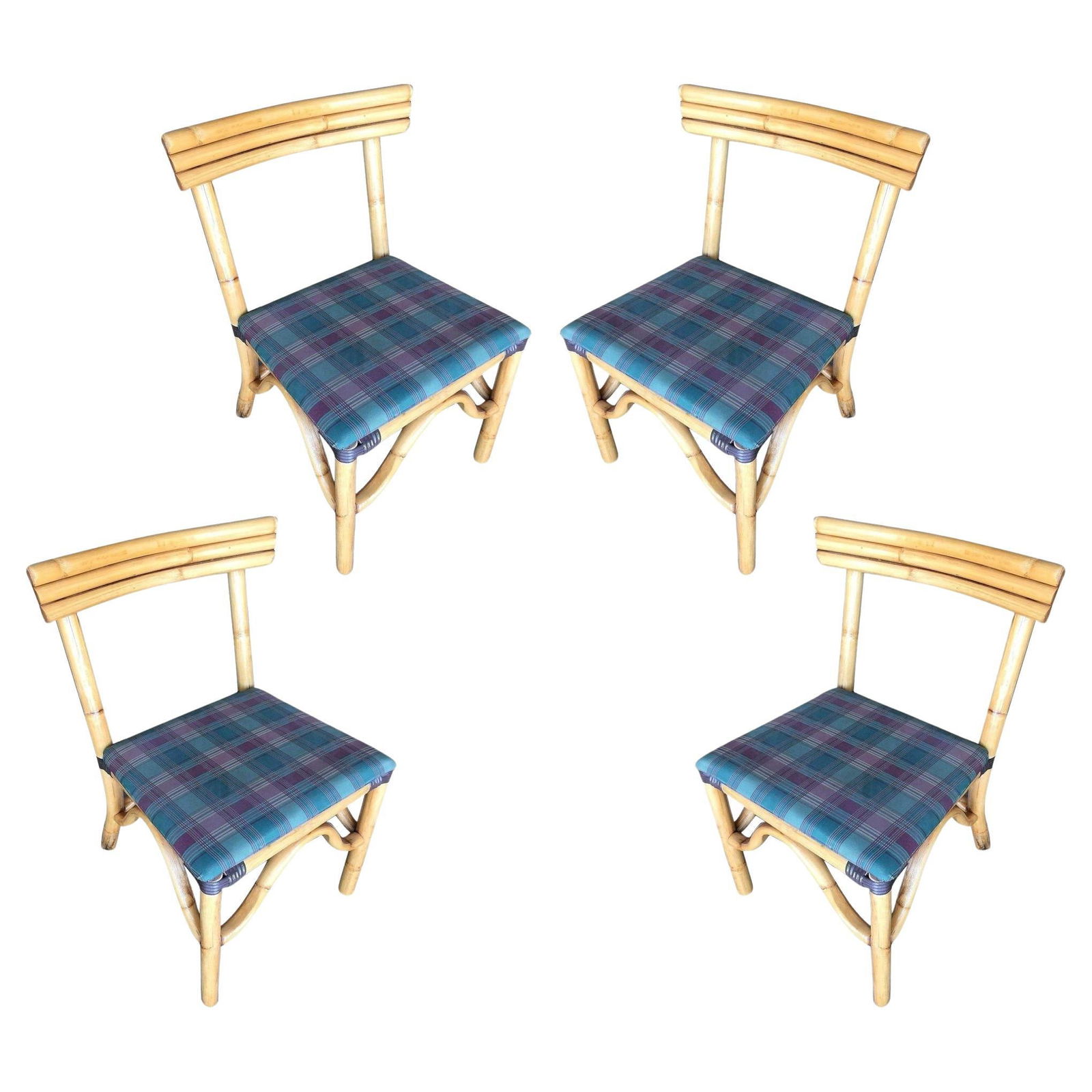 Restored Midcentury Rattan Dining Side Chair with Three-Strand Back, Set of 4 (1 of 6)