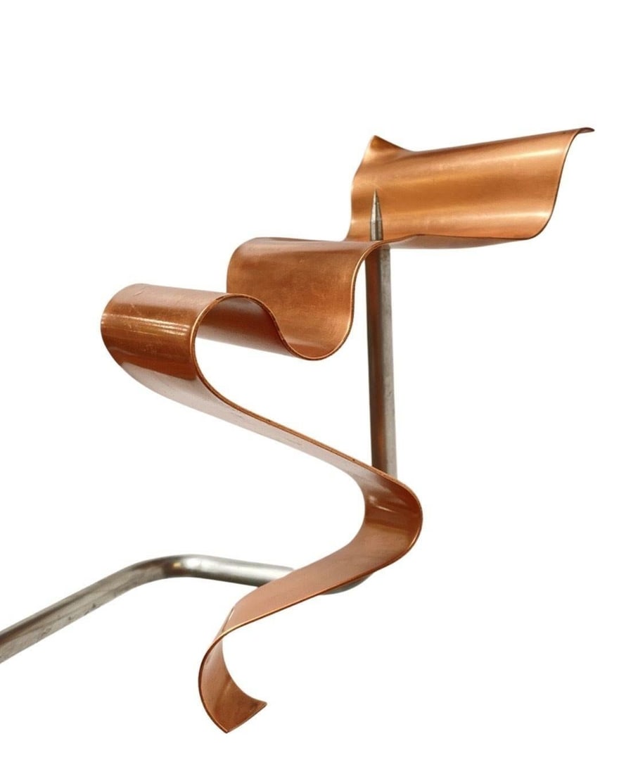 Machine Chrome & Copper 3 Arm Artist Signed Abstract Sculptural Candelabra - 2