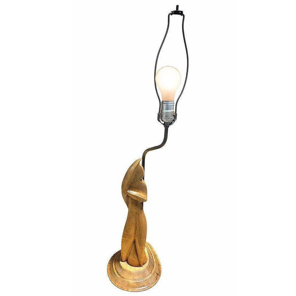 Mid-century Abstract Heifetz Syle Hand Carved Maple Wood Female Table Lamp - 3