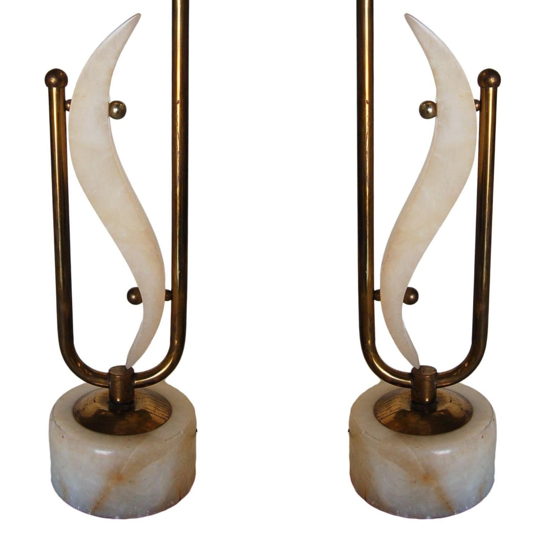 Pair of Freeform Marble and Brass Abstract Sculptural Table Lamps - 2