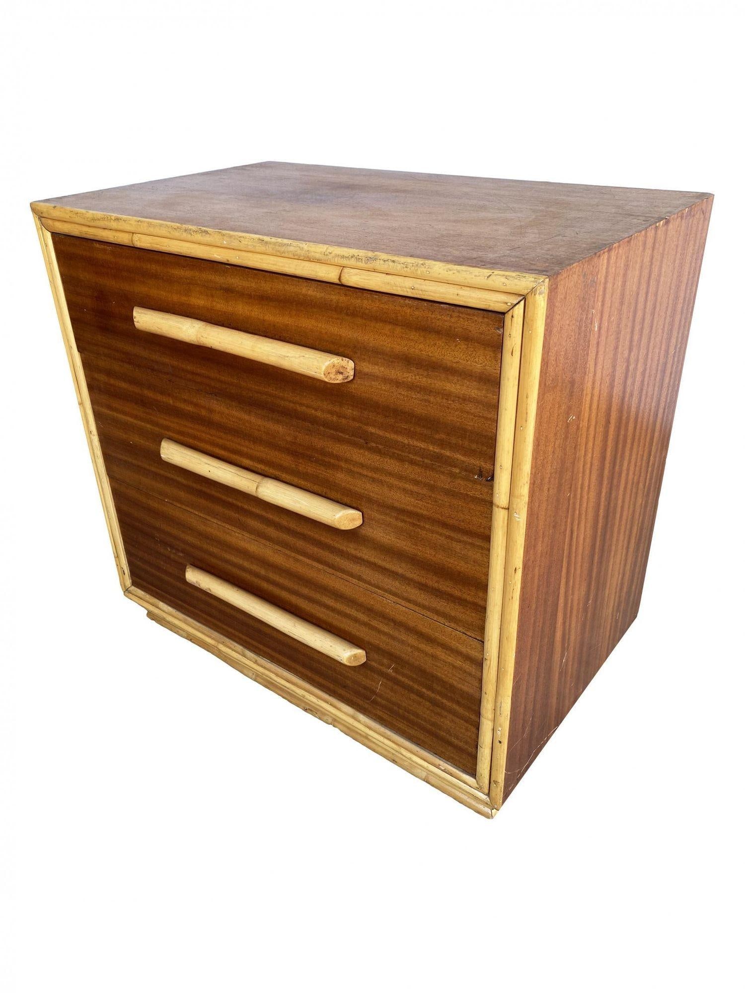 Restored Mahogany Lowboy Dresser Nightstand W/ Rattan Accents - 19