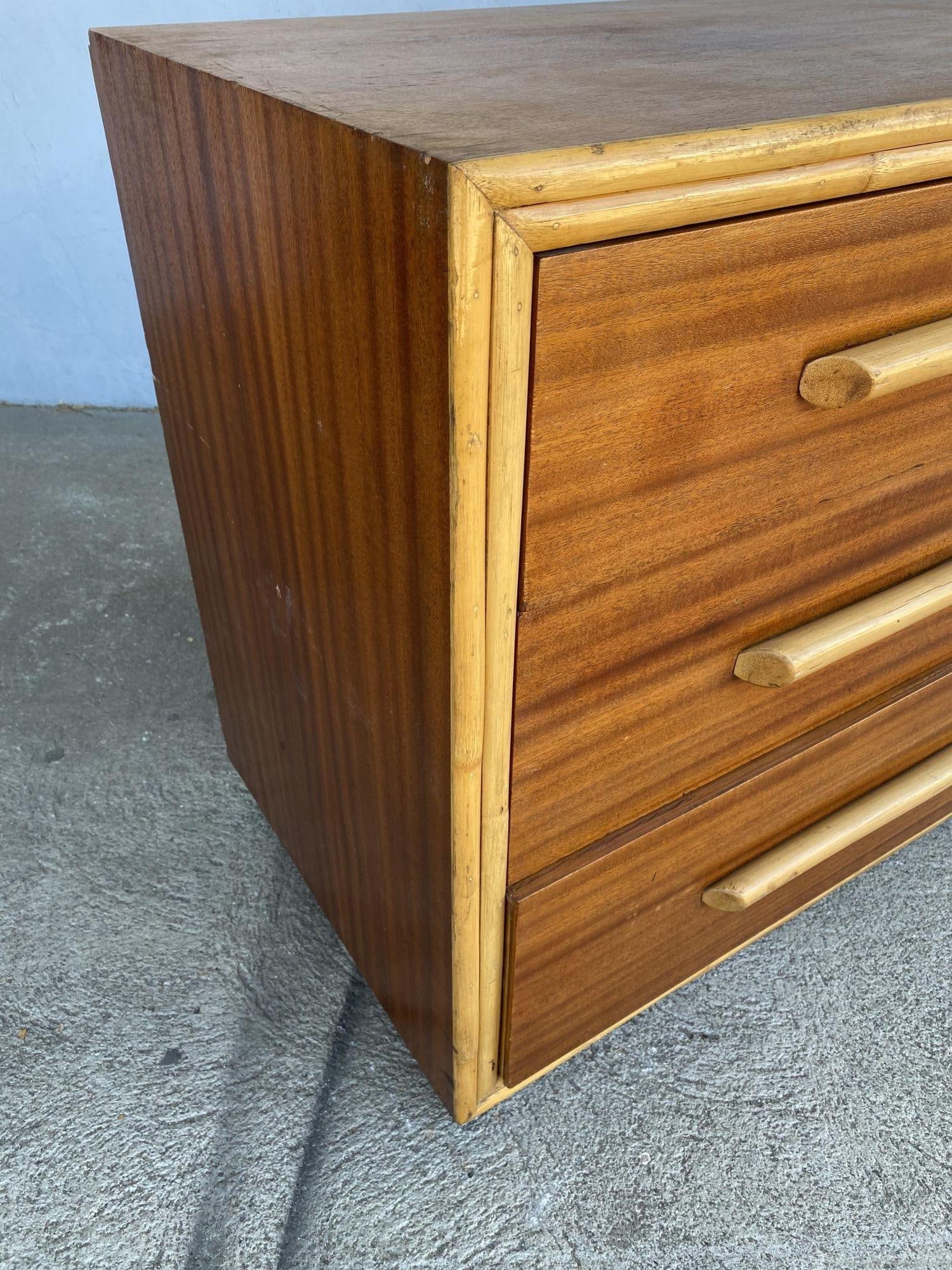 Restored Mahogany Lowboy Dresser Nightstand W/ Rattan Accents - 2