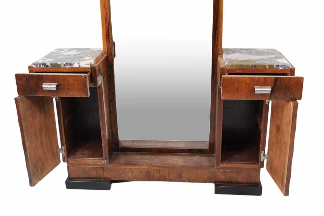 Art Deco Donald Deskey Style Palisander Wood and Marble Vanity w/ Full Mirror - 8