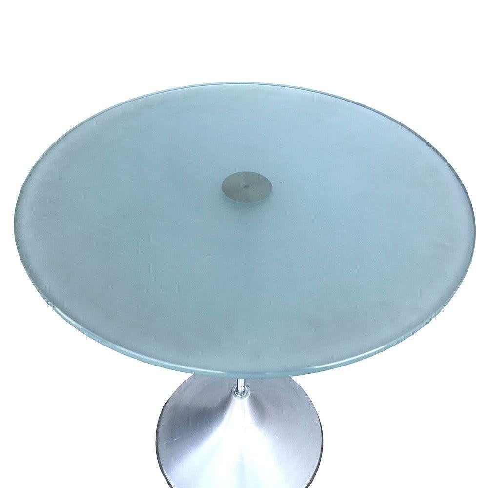 Y2K Chrome & Frosted Glass "Bugle Base" Pedestal Side Table - 3