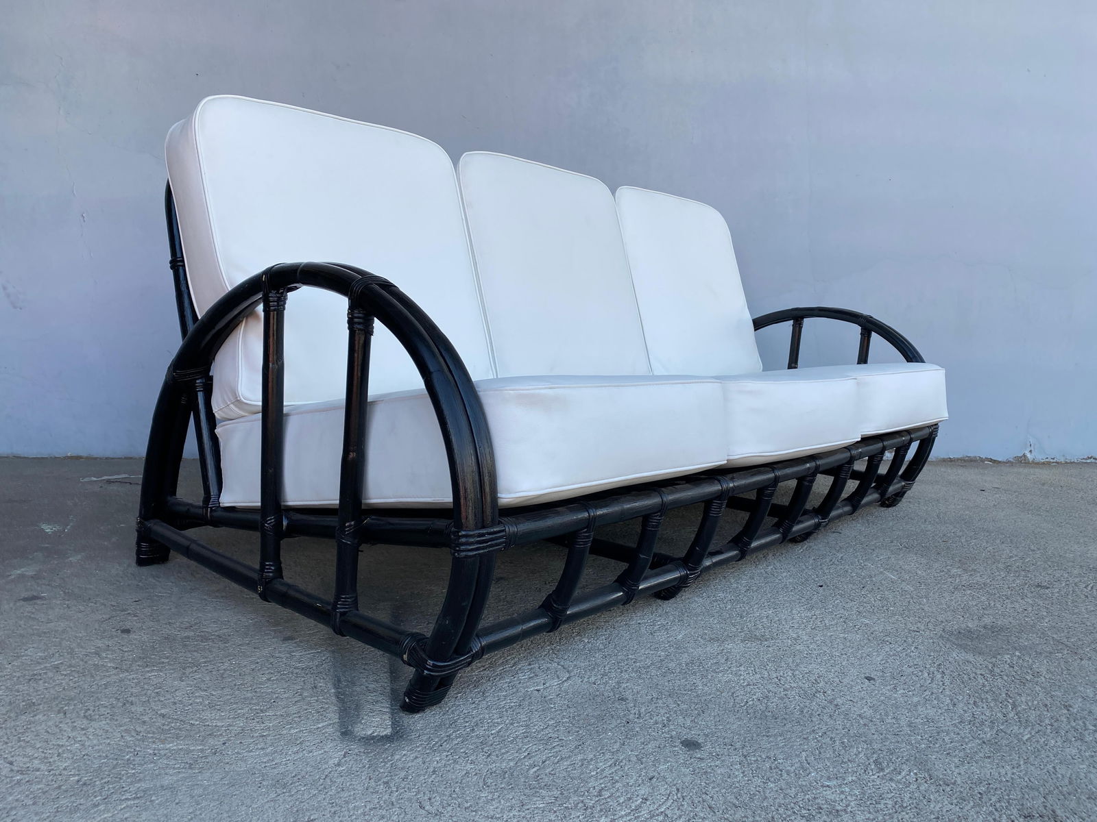 Restored Black Two-Strand "Half Moon" Rattan 3-Seat Sofa - 18