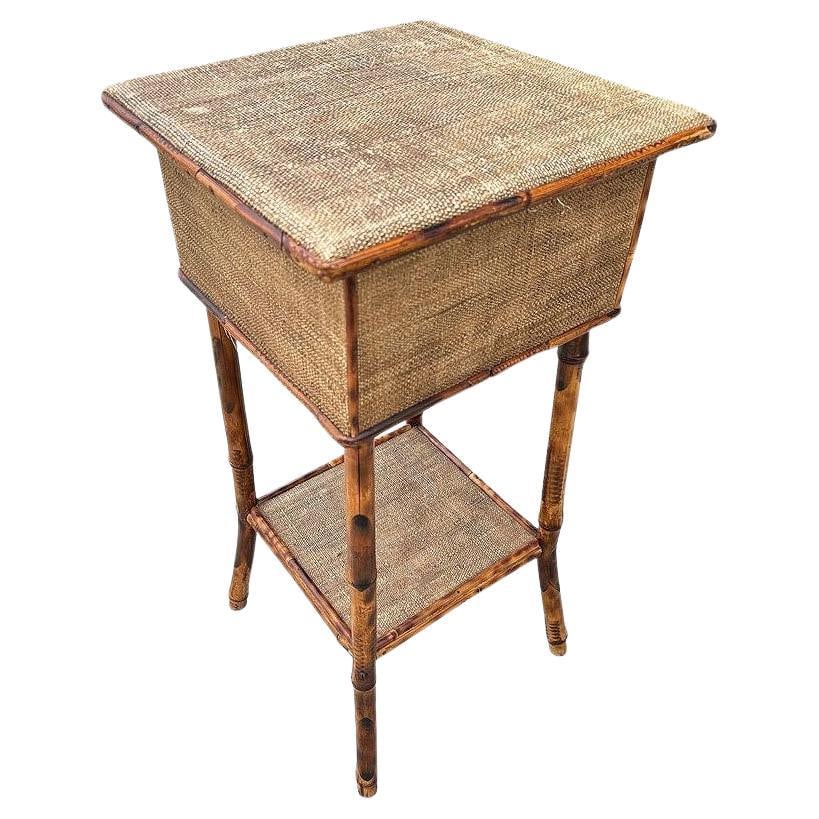 Aesthetic Movement Tiger Tortoise Bamboo & Grassmat Pedestal Table Storage Box - 14