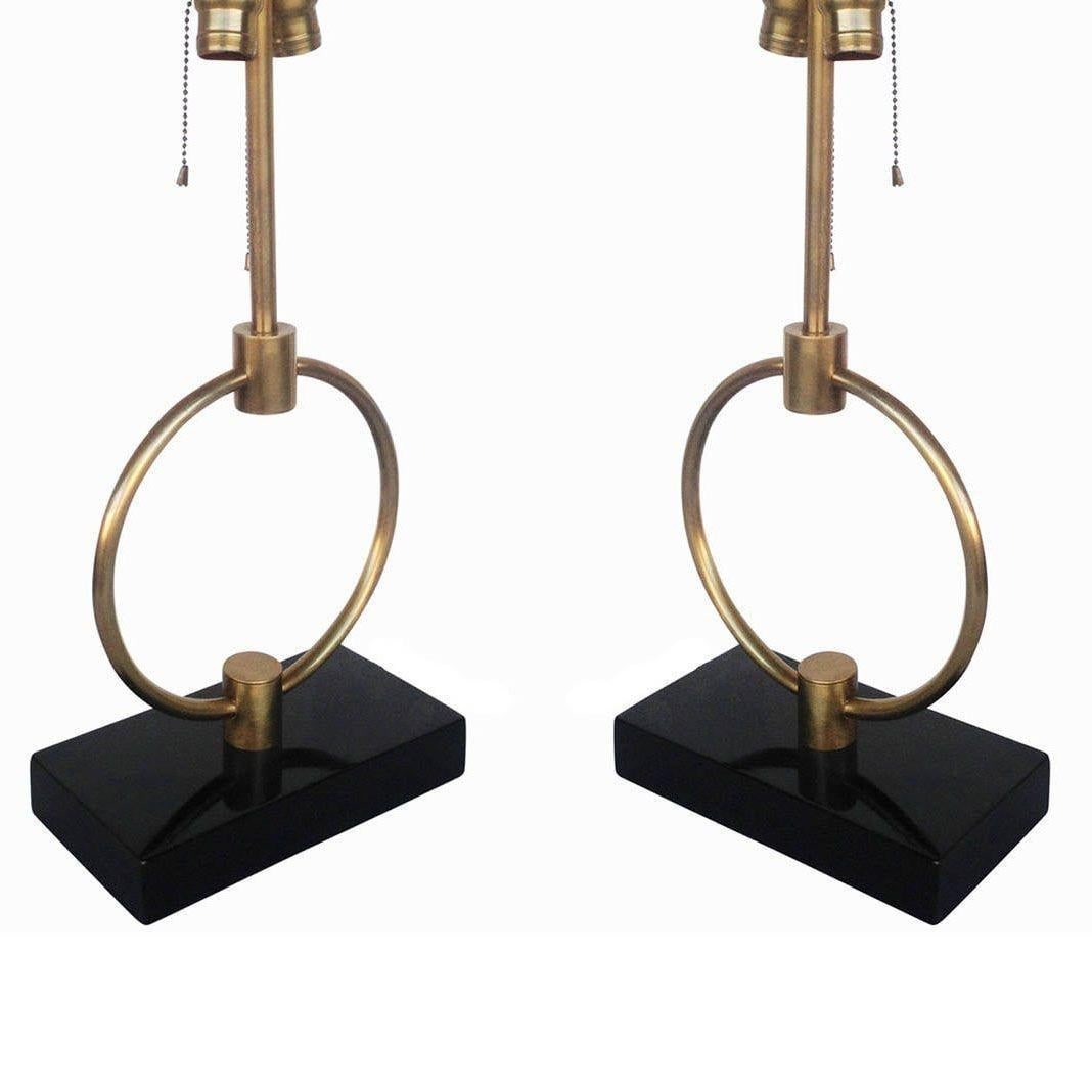 Mid-century Gilbert Rohde Style Brass Ring Table Lamp, Pair - 16