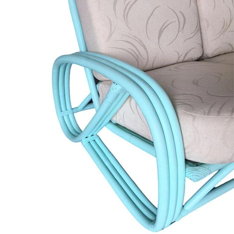 Restored Teal Mid-century 3/4 Pretzel Rattan 4-Seater Sectional Sofa - 14