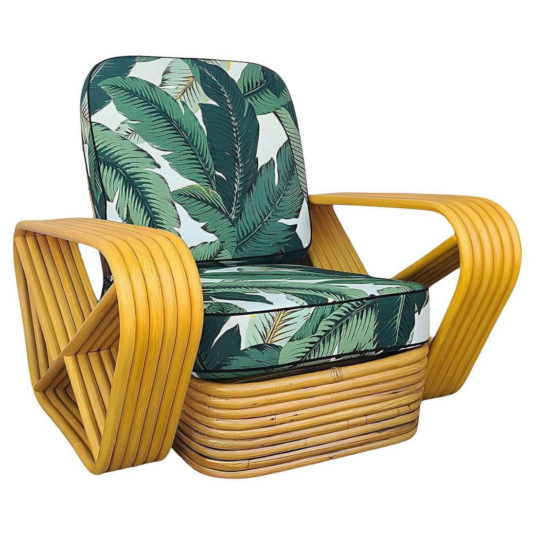 Restored Paul T Frankl Style 6-Strand Square Pretzel Rattan Lounge Chair (1 of 6)