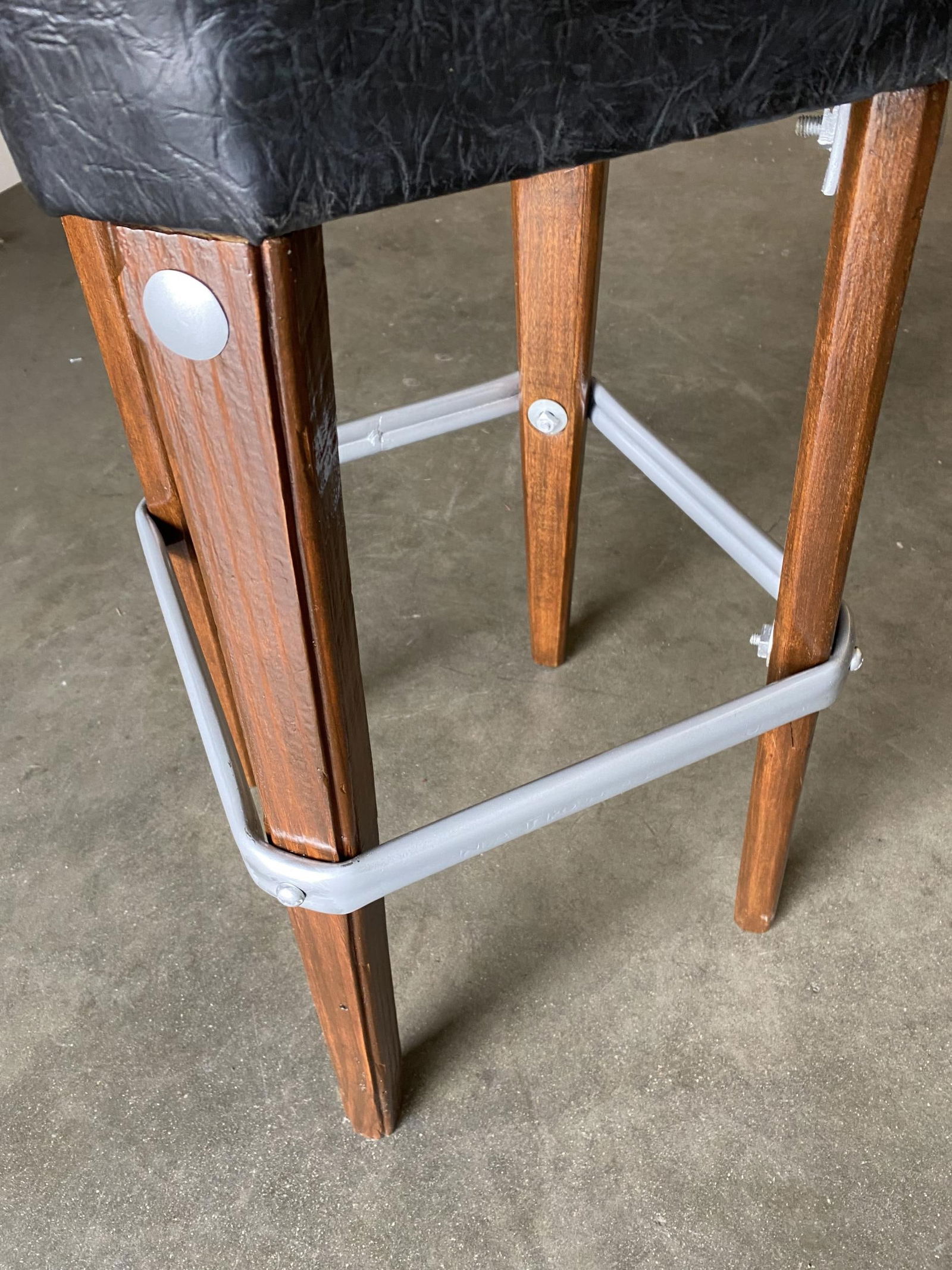 Modernist Steel Studded Knife Leg Bar Stool w/ Black Top Circa 1970, Pair - 15