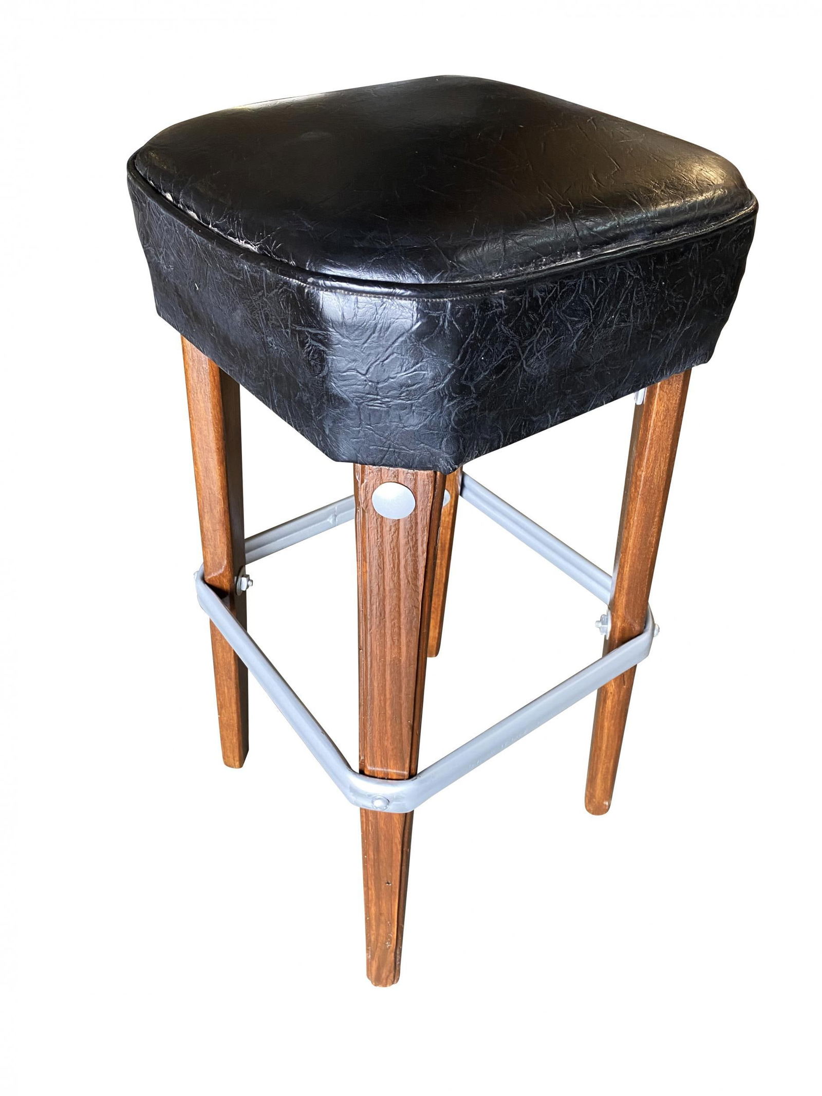 Modernist Steel Studded Knife Leg Bar Stool w/ Black Top Circa 1970, Pair - 8