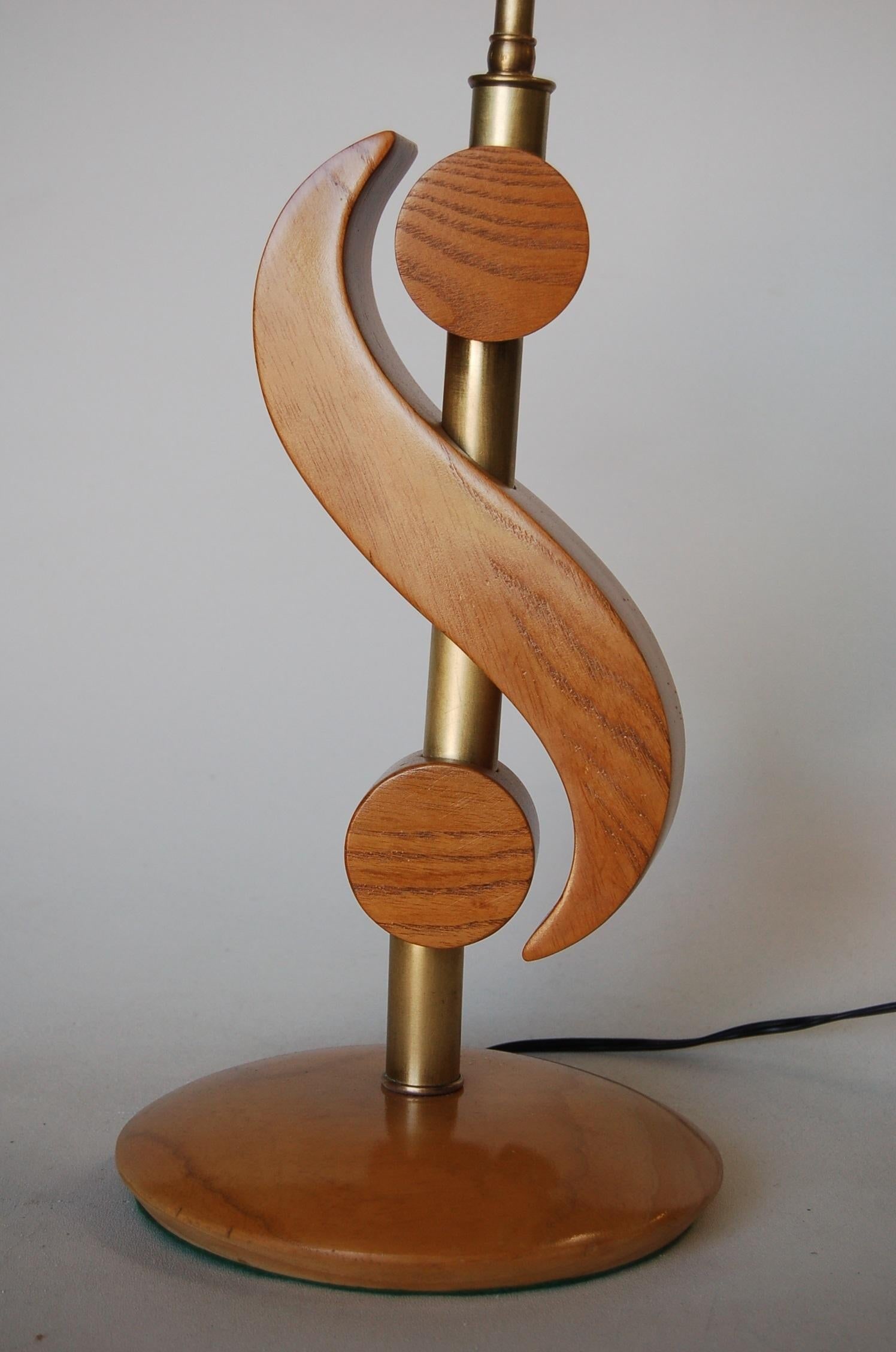 Carved Oak and Brass Biomorphic Modernist Table Lamp, Pair - 16