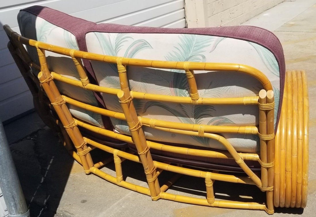 Restored Rattan 6 Strand Full Pretzel Curved Settee, in the style of Paul Frankl - 13