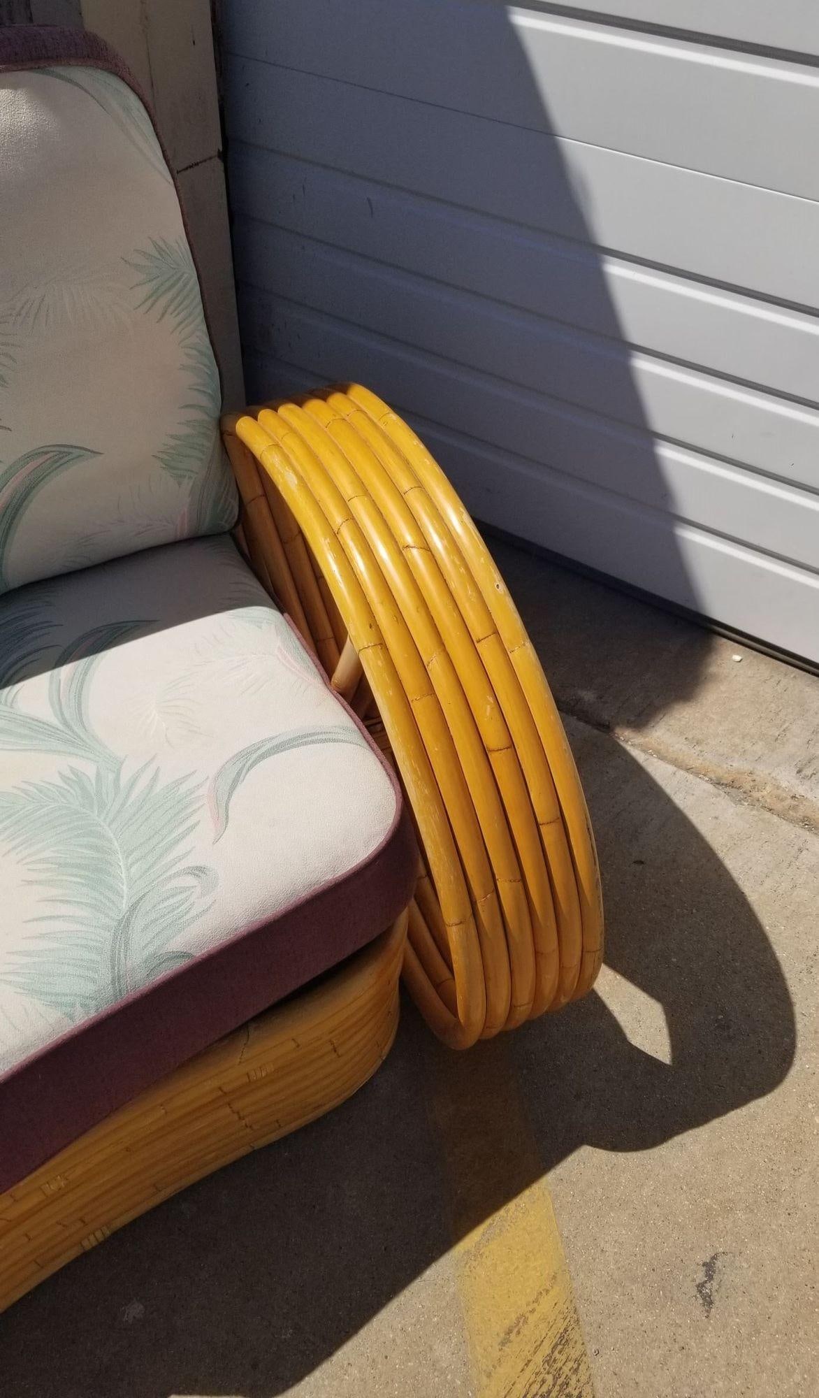 Restored Rattan 6 Strand Full Pretzel Curved Settee, in the style of Paul Frankl - 5
