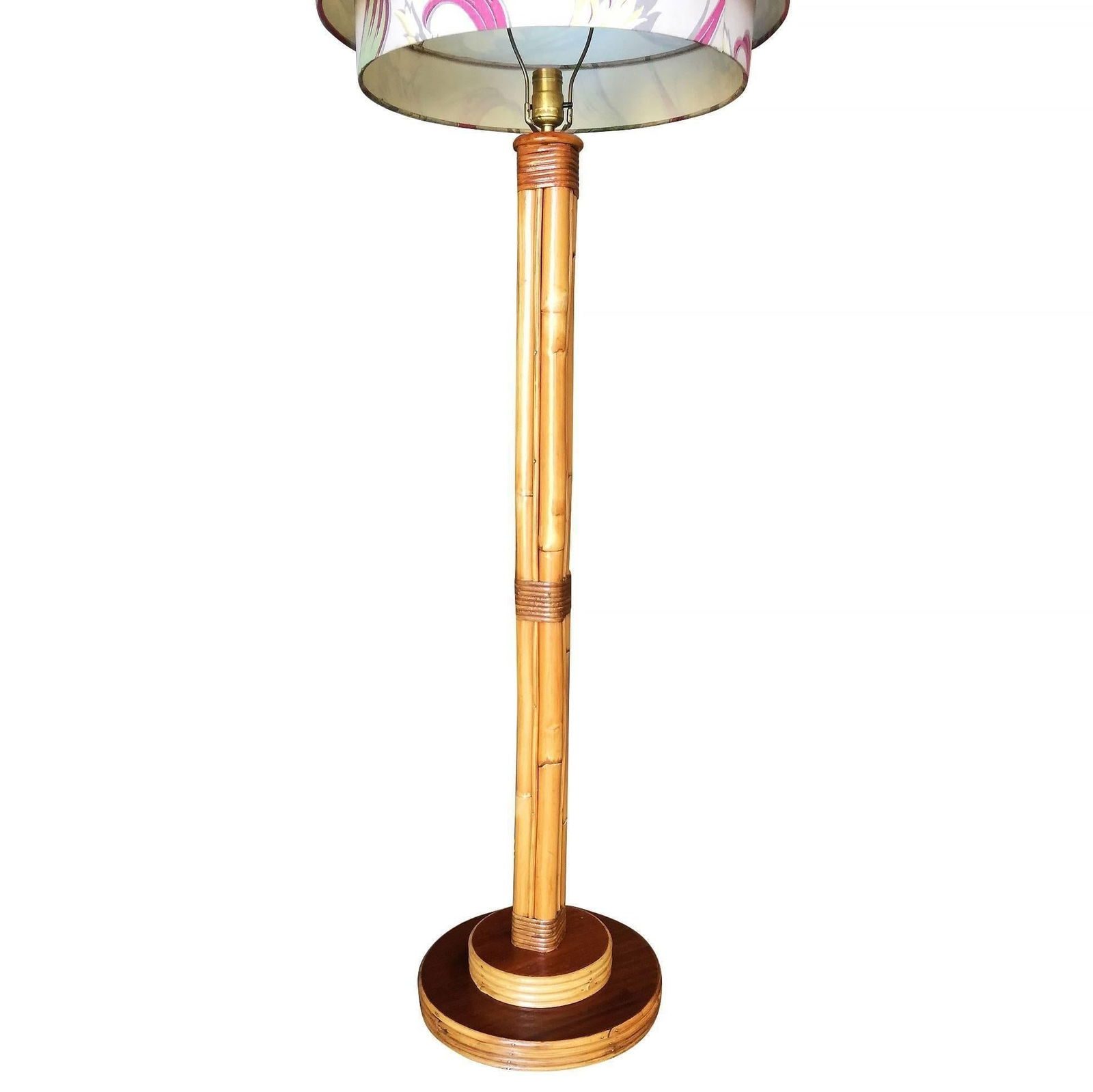 Restored Rattan & Mahogany Pole Floor Lamp - 16