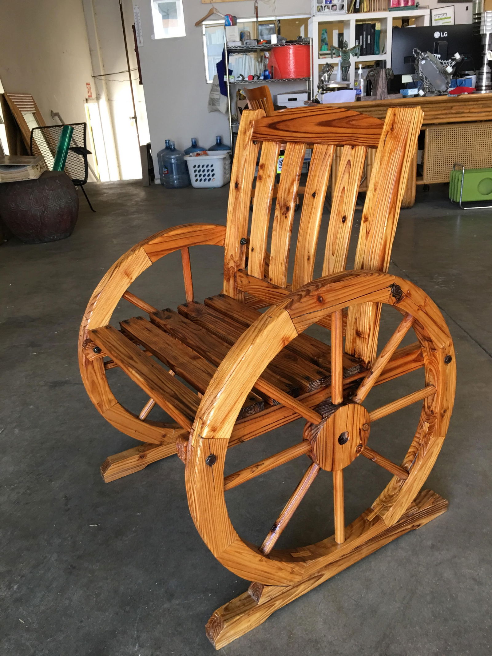 Western Folk Art Wagon Wheel Table and Chairs Set, 1960 - 14