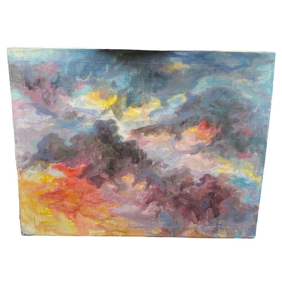 Impressionist Sunset in the Sky Oil on Canvas Cloudscape Painting - 8