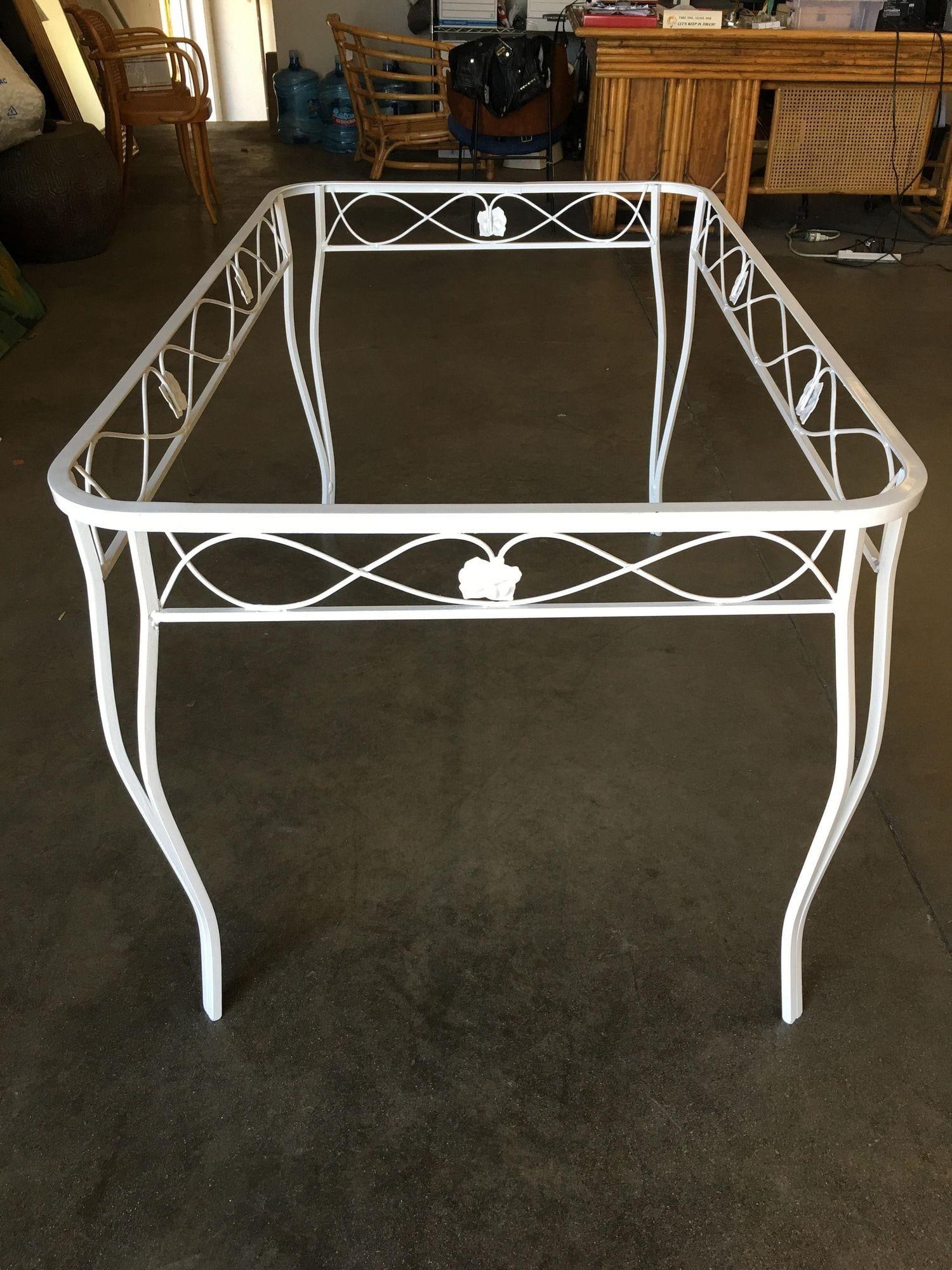 Mid-century Woodard Glass Top Wrought Iron Scroll Pattern Patio Outdoor Set - 16