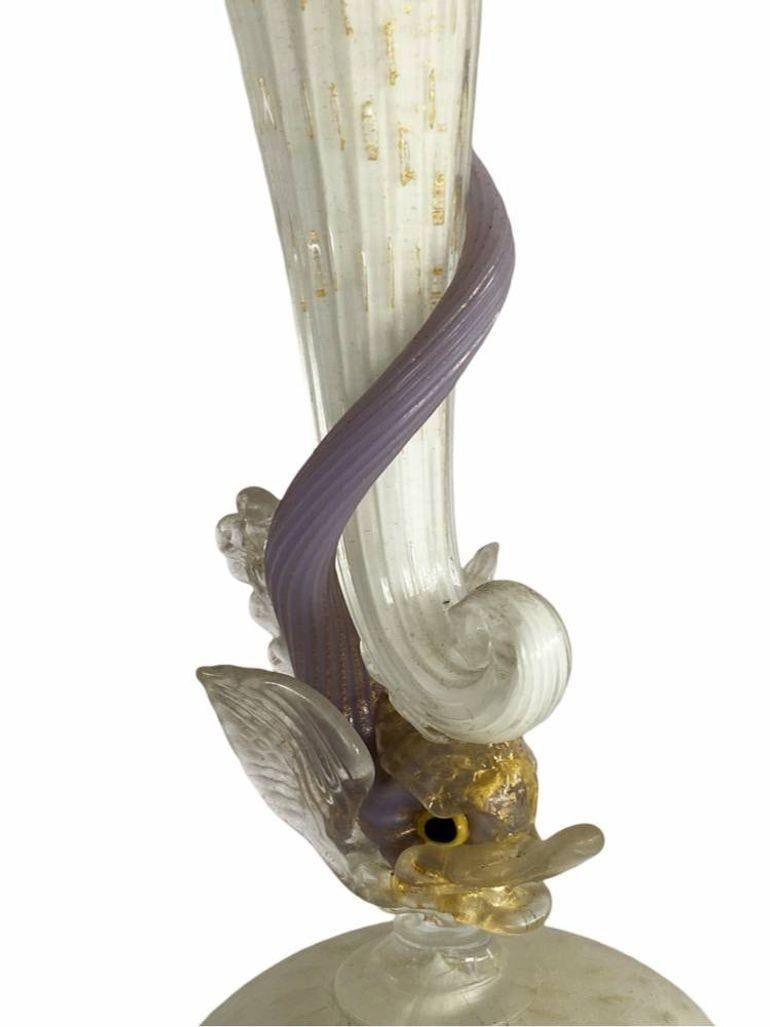 Mid-Century Venetian Murano Glass Dolphin Vase By Salviati - 11