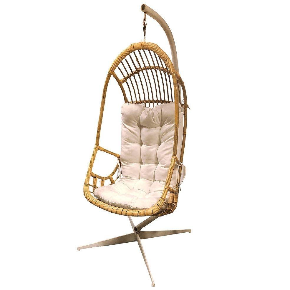 Restored Mid-century Rattan & Wicker Hanging Cocoon Egg Chair w/ Stand - 10