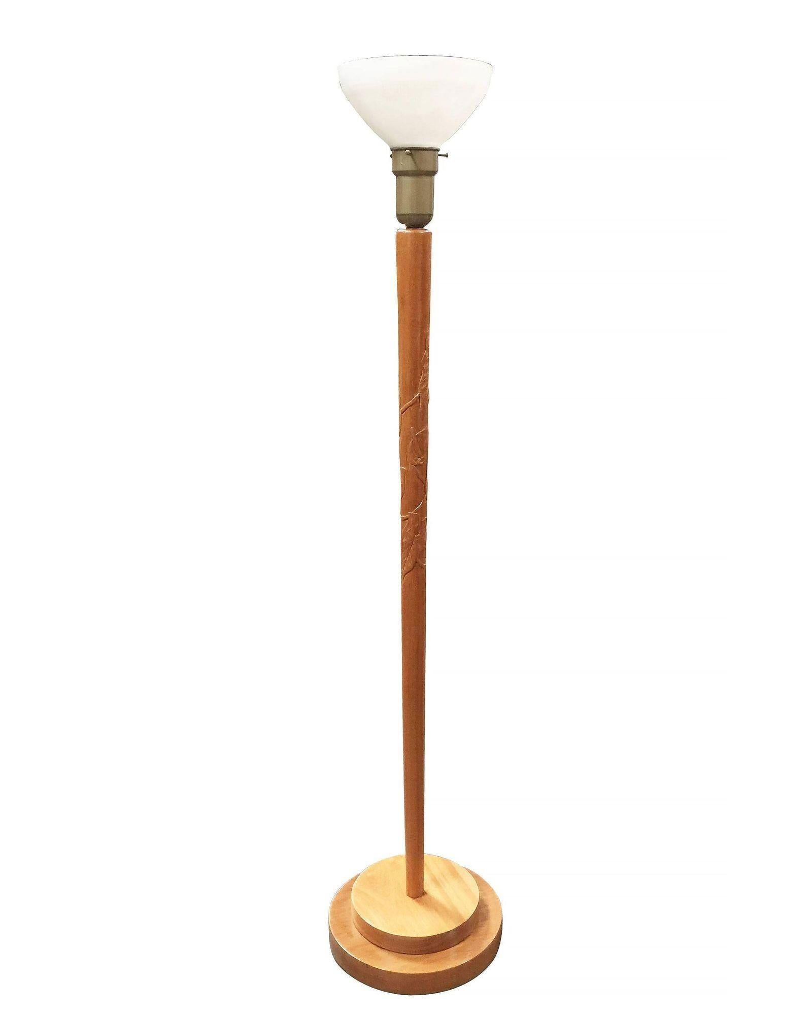 Russel Wright Style Hand-Carved Torchiere Floor Lamp, Pair - 14