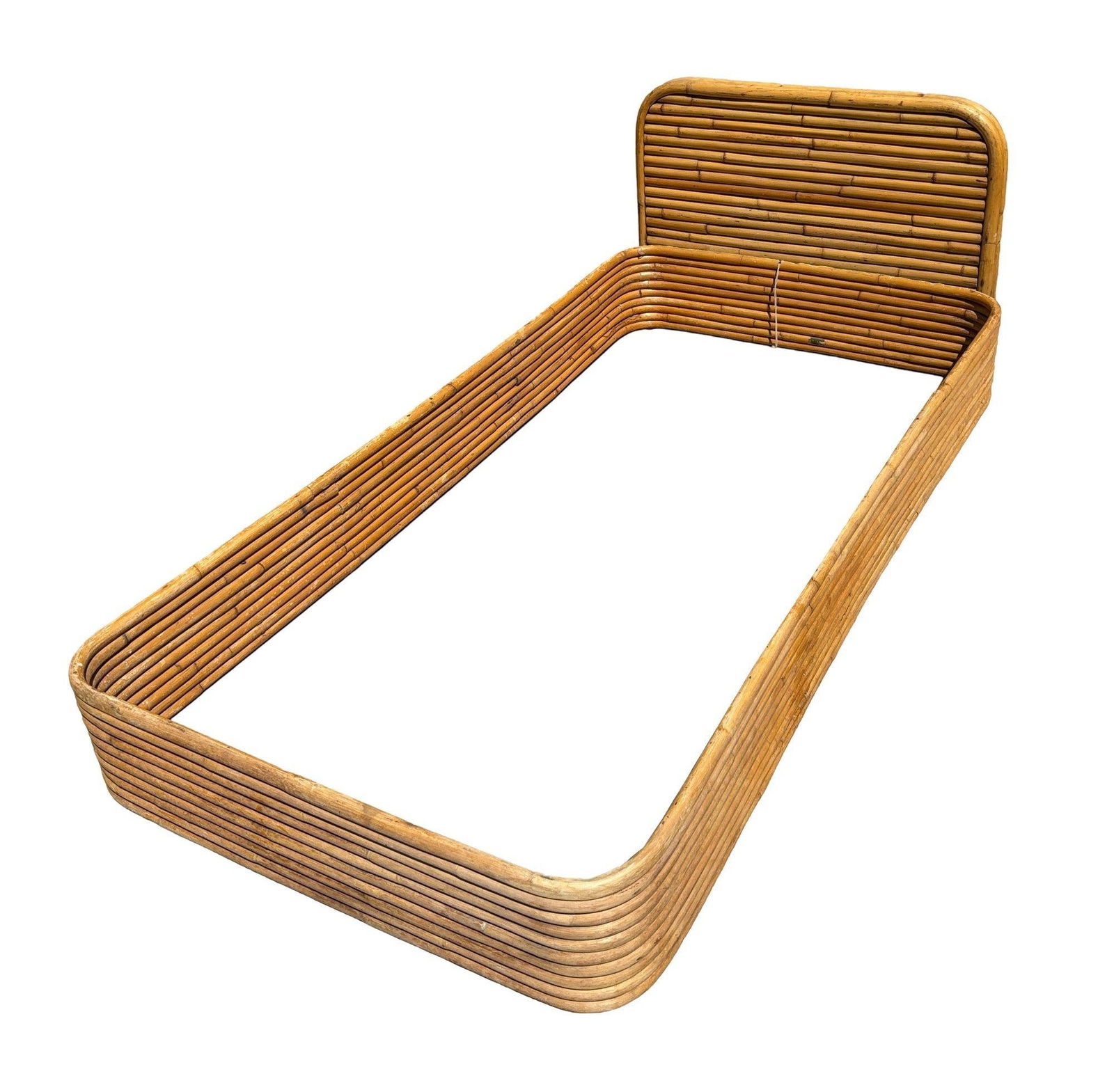 Restored Paul Frankl Style Stacked Rattan Single Size Bed Frame by Kane Kraft - 2