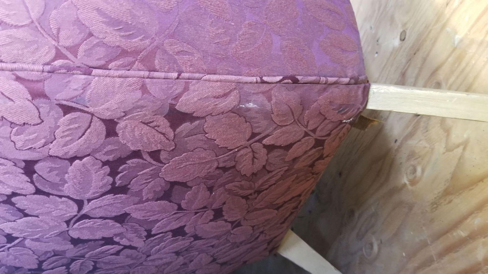 Mid Century Modern Wingback Lounge Chair Burgundy Leaf Print Pair - 14